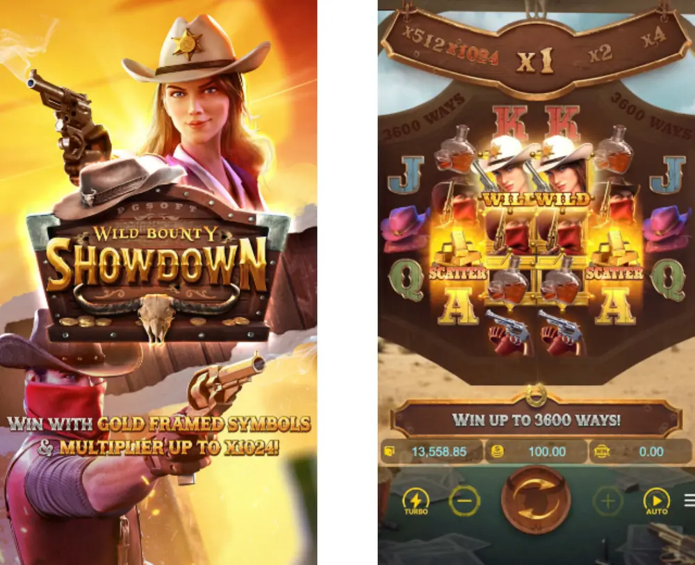 Wild Bounty Showdown splash screen and main game from the official sheet Wild Bounty Showdown splash screen and main game from the official sheet
